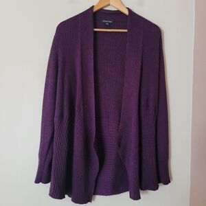 Eileen Fisher Merino Wool Open Front Ribbed Women's Cardigan Knit Sweater Medium